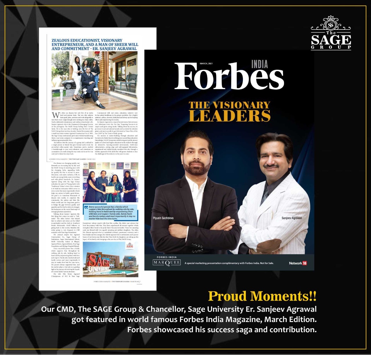 Er. Sanjeev Agrawal, Chancellor  of SUI  featured in Forbes  Magazine                      